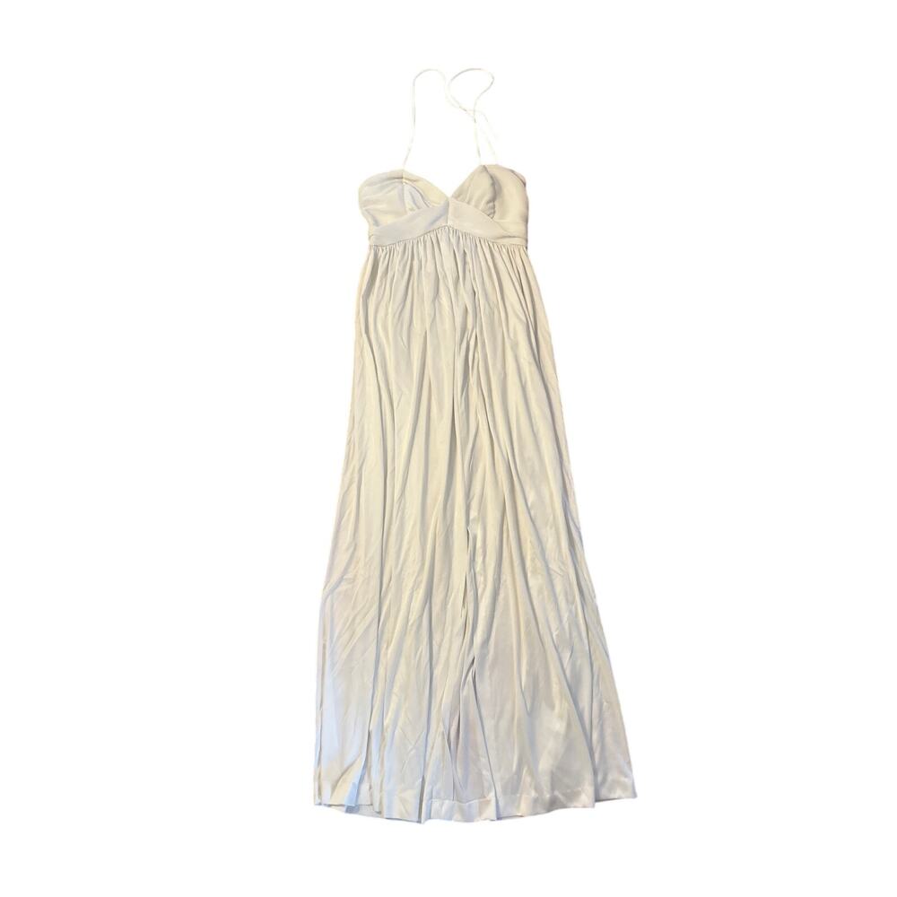 Vintage 1970s Women 16 Joy Stevens White Halter Maxi Dress Wedding Gown